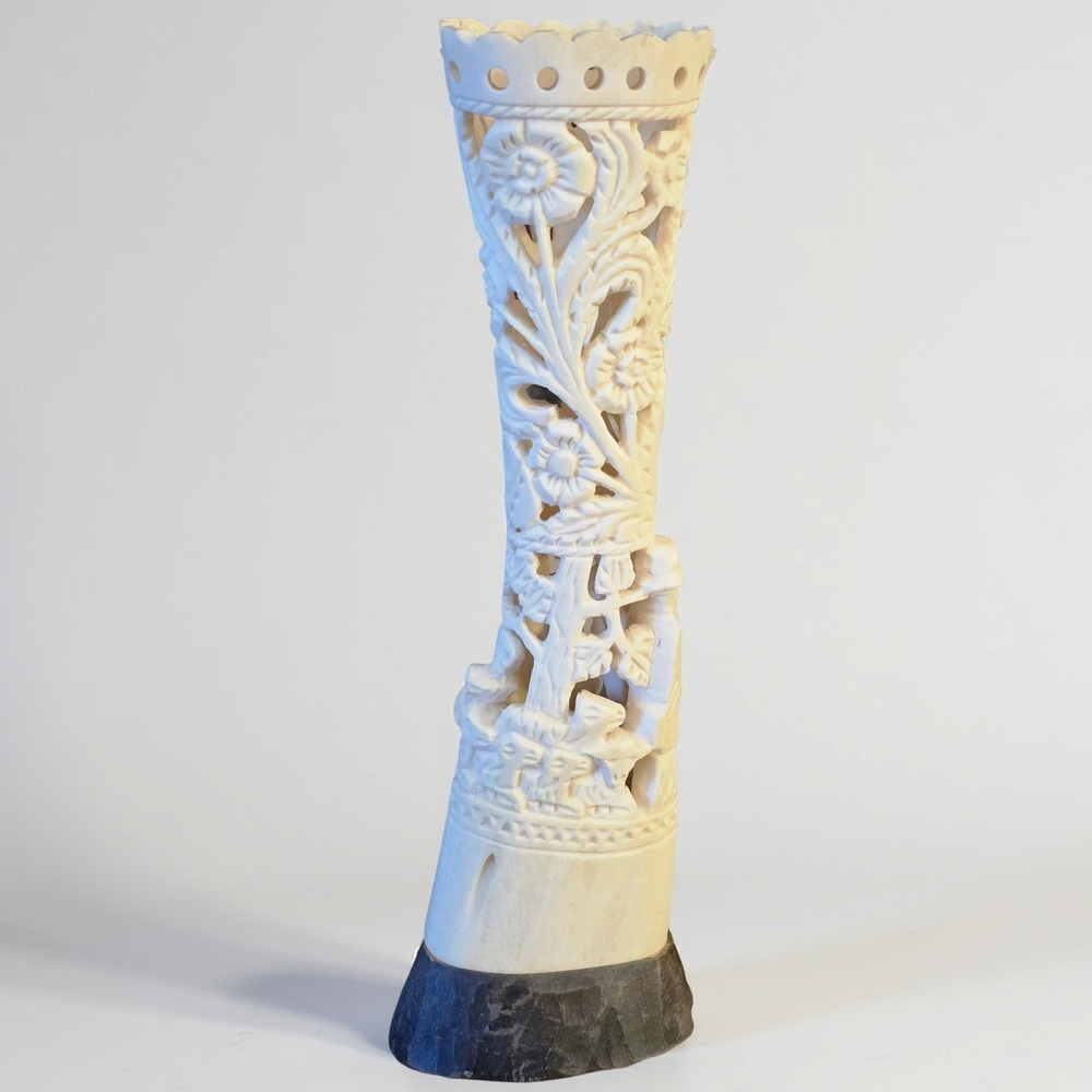 Hand Carved Vintage Bovine Bone Totem Sculpture - 1988 - 10"
